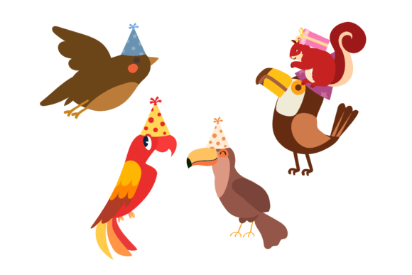 Animal Bird Happy Birthday Bundle: Graphics & Illustrations for Real Publishing