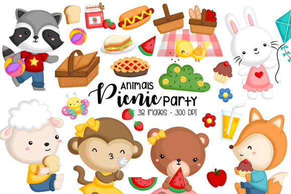 Animal Having Picnic Clipart - Cute Anim
