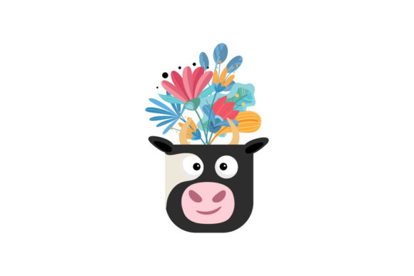 Animal Head Pot with Flower: Editorial Graphics & Illustrations