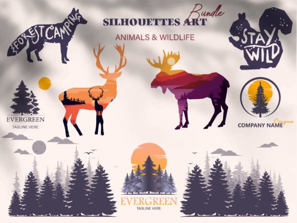 Animal Silhouette Logo Lettering Pine: Graphics & Illustrations for Nature-Forward Brands