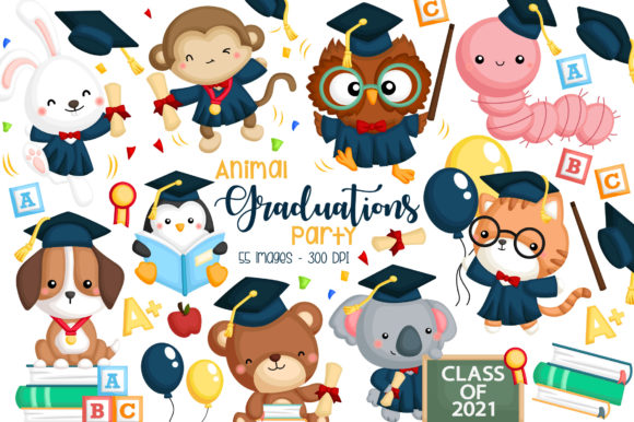 Animal Student and Graduation Clipart: Graphics & Illustrations for Warm, Playful Branding