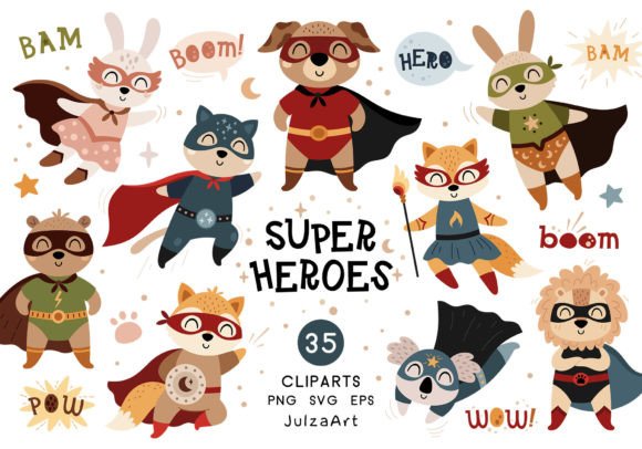 Animal Superhero Clipart: Playful Graphics & Illustrations for Brand Builders