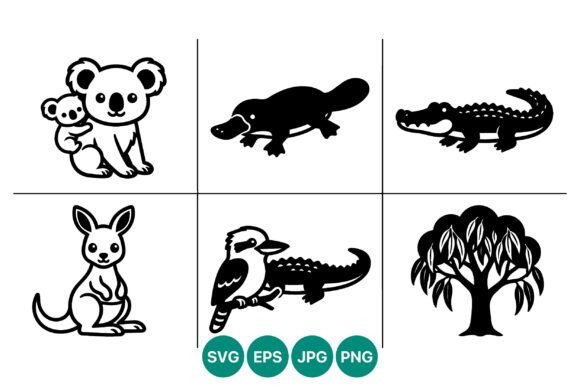 Black and White Aussie Animal Vector Graphics & Illustrations