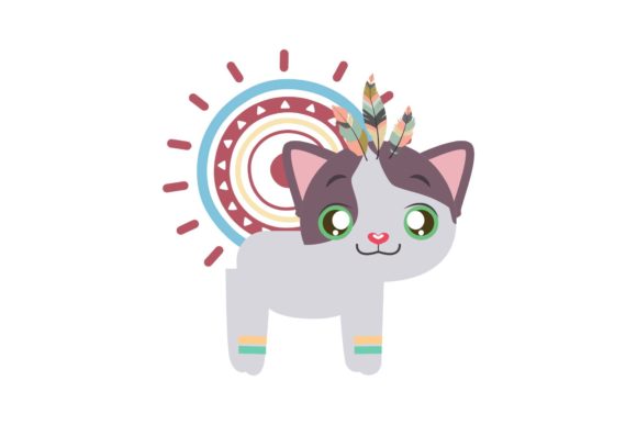 Boho Sun and Cat Animal Graphics & Illustrations