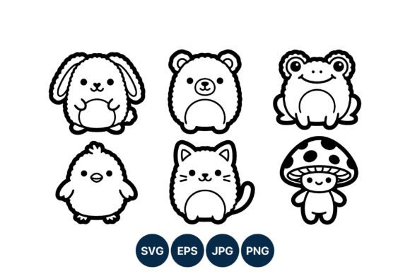 Cute Animal Cartoon Vector Line Art Set: Graphics & Illustrations