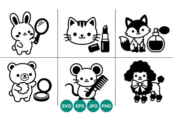 Cute Animal Characters with Beauty Tools Graphics