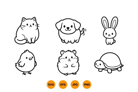Cute Animal Line Art SVG Pack: Graphics & Illustrations
