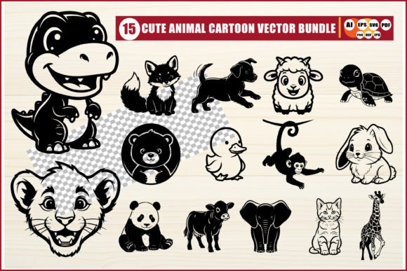 Cute Animal SVG Bundle Cartoon Set: Graphics & Illustrations