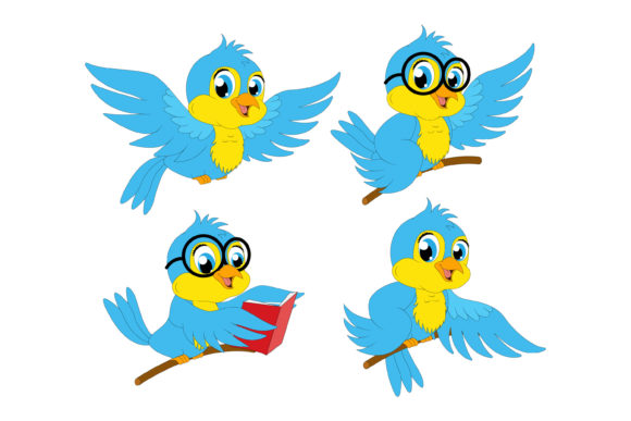 Cute Blue Bird Animal Cartoon Graphics & Illustrations