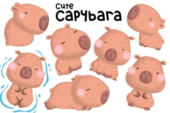 Cute Capybara Clipart: Woodland Graphics & Illustrations