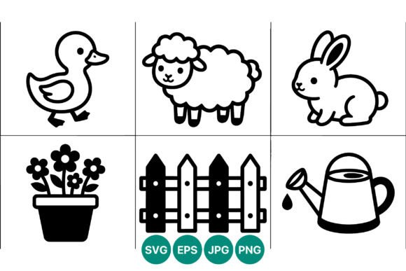 Cute Farm Animal and Garden Icons: Graphics & Illustrations