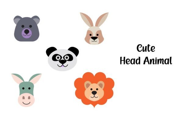 Cute Head Animal Set Graphics & Illustrations
