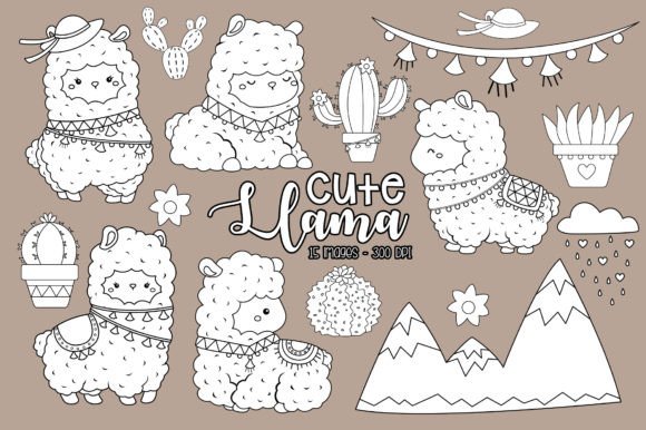 Cute Llama Clipart: Graphics & Illustrations for Commercial Use