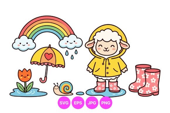 Cute Rainy Day Animal Clipart: Graphics & Illustrations for Sellers