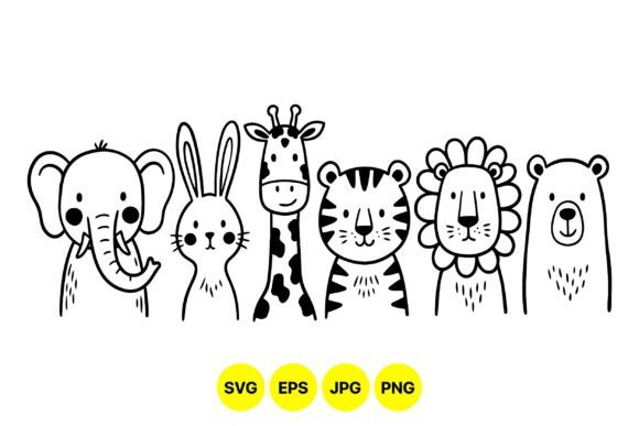 Cute Safari Animal Clipart Line: Graphics & Illustrations for Playful Publishing