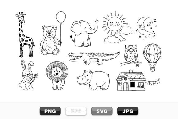 Cute Safari Animal Clipart Set: Graphics & Illustrations