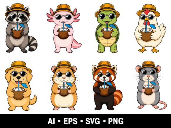 Cute Summer Animal SVG PNG Bundle: Graphics & Illustrations