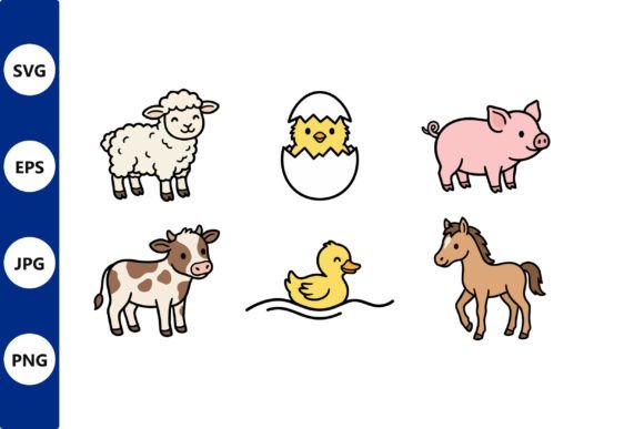 Farm Animal Set Illustration: Graphics & Illustrations for Handmade Makers