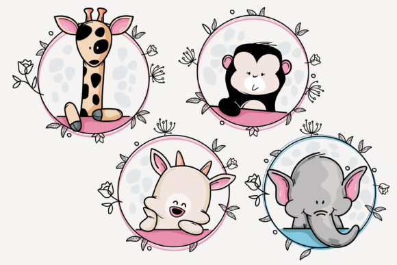 Happy Animal with Beauty Wreath Flower 2 Graphics