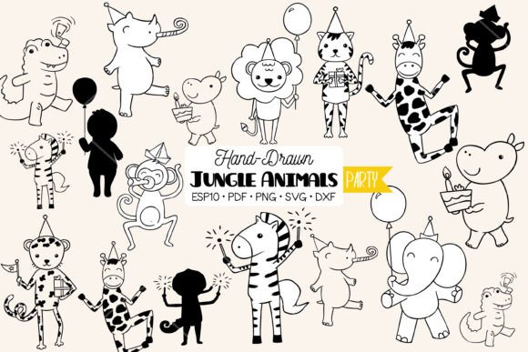 Jungle Animal Birthday Characters: Hand-Drawn Graphics & Illustrations