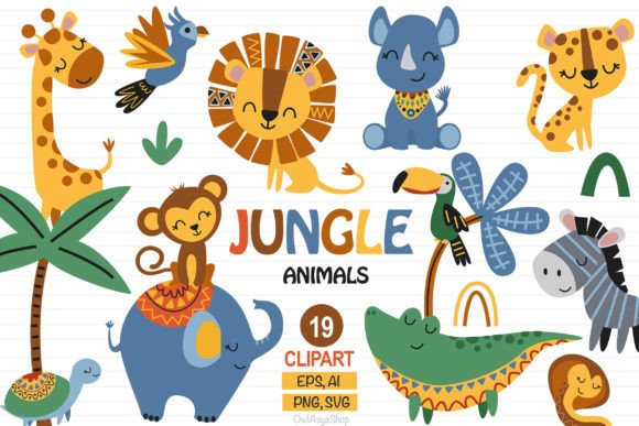Jungle Animal Clipart Safari Graphics & Illustrations