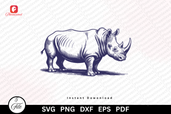 Safari Animal Hand Drawn Rhinoceros SVG Graphics & Illustrations