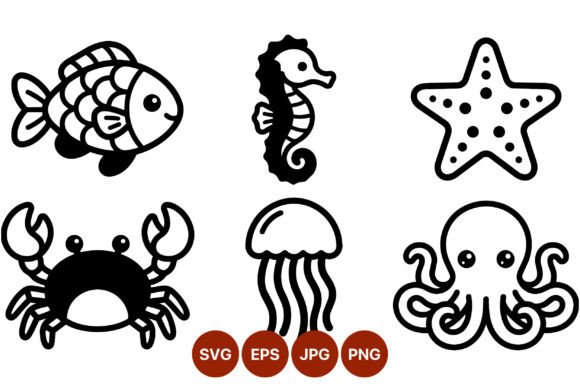 Sea Animal Black and White Line Art: Clean Graphics & Illustrations