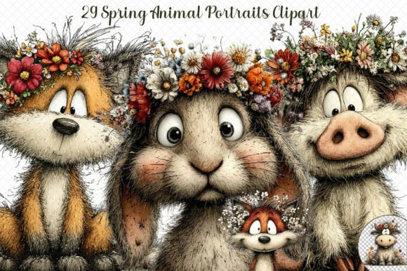 Spring Animal Portraits Clipart: Graphics & Illustrations