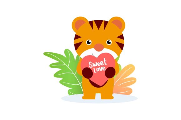 Valentine Happy Animal Holding Heart Graphics & Illustrations