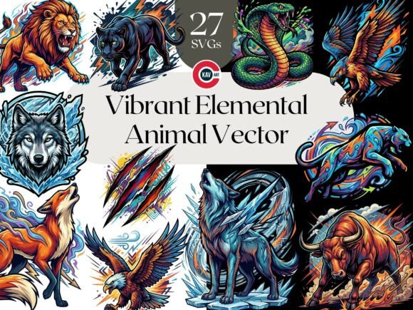 Vibrant Elemental Animal Vector Graphics