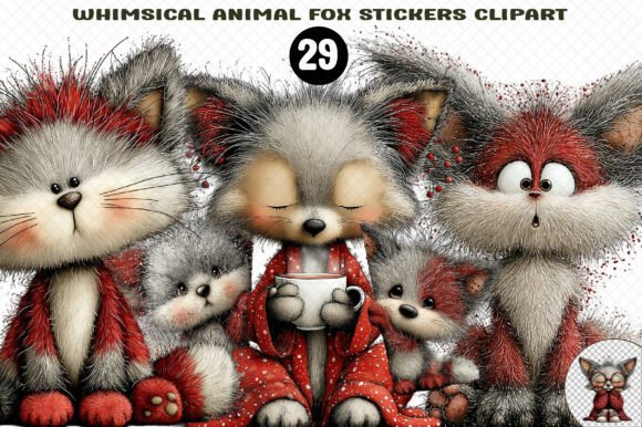 Whimsical Animal Fox Stickers Clipart: Graphics & Illustrations
