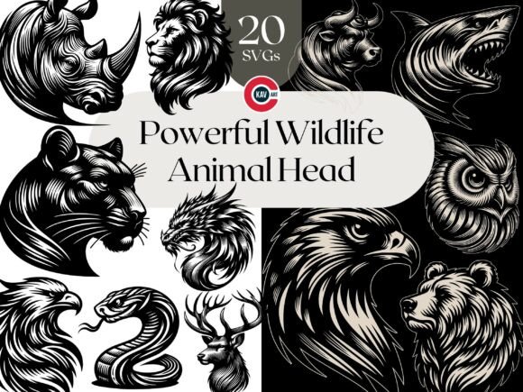 Wildlife Animal Head SVG Engraving Art: Graphics & Illustrations