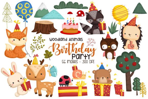 Woodland Cute Animal Birthday Clipart